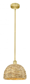 Woven Rattan - 1 Light - 12 inch - Satin Gold - Stem hung - Mini Pendant (3442|616-1S-SG-RBD-12-NAT)
