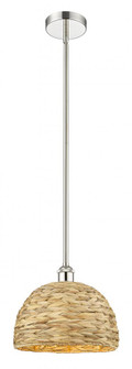 Woven Rattan - 1 Light - 12 inch - Polished Nickel - Stem hung - Mini Pendant (3442|616-1S-PN-RBD-12-NAT)