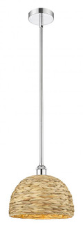 Woven Rattan - 1 Light - 12 inch - Polished Chrome - Stem hung - Mini Pendant (3442|616-1S-PC-RBD-12-NAT)
