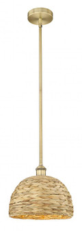 Woven Rattan - 1 Light - 12 inch - Brushed Brass - Stem hung - Mini Pendant (3442|616-1S-BB-RBD-12-NAT)