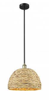 Woven Rattan - 1 Light - 16 inch - Black Antique Brass - Stem hung - Mini Pendant (3442|616-1S-BAB-RBD-16-NAT)