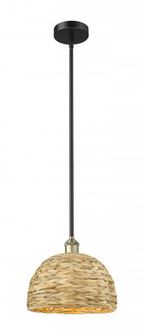 Woven Rattan - 1 Light - 12 inch - Black Antique Brass - Stem hung - Mini Pendant (3442|616-1S-BAB-RBD-12-NAT)