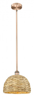 Woven Rattan - 1 Light - 12 inch - Antique Copper - Stem hung - Mini Pendant (3442|616-1S-AC-RBD-12-NAT)