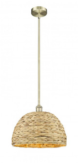 Woven Rattan - 1 Light - 16 inch - Antique Brass - Stem hung - Mini Pendant (3442|616-1S-AB-RBD-16-NAT)