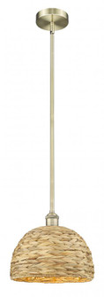 Woven Rattan - 1 Light - 12 inch - Antique Brass - Stem hung - Mini Pendant (3442|616-1S-AB-RBD-12-NAT)