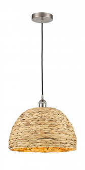 Woven Rattan - 1 Light - 16 inch - Brushed Satin Nickel - Cord hung - Mini Pendant (3442|616-1P-SN-RBD-16-NAT)