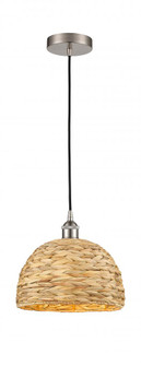Woven Rattan - 1 Light - 12 inch - Brushed Satin Nickel - Cord hung - Mini Pendant (3442|616-1P-SN-RBD-12-NAT)