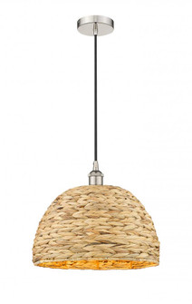 Woven Rattan - 1 Light - 16 inch - Polished Nickel - Cord hung - Mini Pendant (3442|616-1P-PN-RBD-16-NAT)