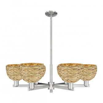 Woven Rattan - 6 Light - 38 inch - Satin Nickel - Stem hung - Chandelier (3442|716-6CR-SN-RBD-8-NAT)