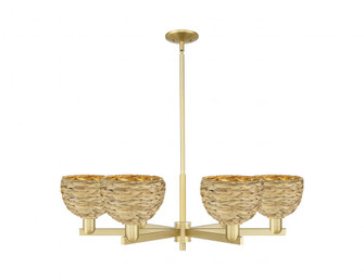 Woven Rattan - 6 Light - 38 inch - Satin Gold - Stem hung - Chandelier (3442|716-6CR-SG-RBD-8-NAT)