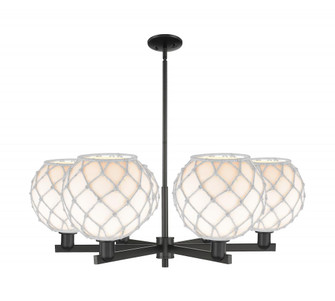 Farmhouse Rope - 6 Light - 40 inch - Matte Black - Stem hung - Chandelier (3442|716-6CR-BK-G121-10RW)