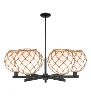 Farmhouse Rope - 6 Light - 40 inch - Matte Black - Stem hung - Chandelier (3442|716-6CR-BK-G121-10RB)