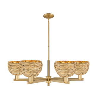 Woven Rattan - 6 Light - 38 inch - Brushed Brass - Stem hung - Chandelier (3442|716-6CR-BB-RBD-8-NAT)