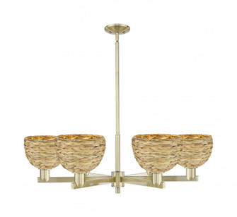 Woven Rattan - 6 Light - 38 inch - Antique Brass - Stem hung - Chandelier (3442|716-6CR-AB-RBD-8-NAT)