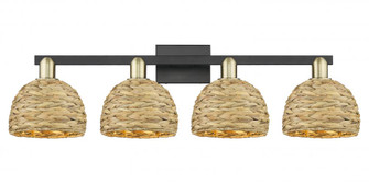 Woven Rattan - 4 Light - 35 inch - Black Antique Brass - Bath Vanity Light (3442|716-4W-BAB-RBD-8-NAT)