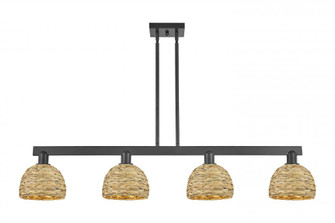 Woven Rattan - 4 Light - 51 inch - Matte Black - Stem hung - Island Light (3442|716-4I-BK-RBD-8-NAT)