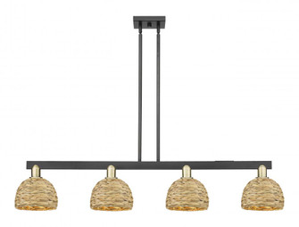 Woven Rattan - 4 Light - 51 inch - Black Antique Brass - Stem hung - Island Light (3442|716-4I-BAB-RBD-8-NAT)