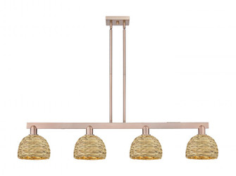 Woven Rattan - 4 Light - 51 inch - Antique Copper - Stem hung - Island Light (3442|716-4I-AC-RBD-8-NAT)