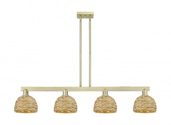 Woven Rattan - 4 Light - 51 inch - Antique Brass - Stem hung - Island Light (3442|716-4I-AB-RBD-8-NAT)
