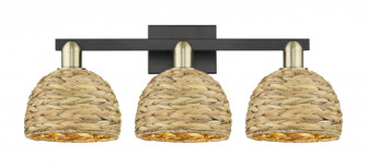 Woven Rattan - 3 Light - 27 inch - Black Antique Brass - Bath Vanity Light (3442|716-3W-BAB-RBD-8-NAT)