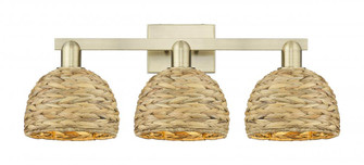 Woven Rattan - 3 Light - 27 inch - Antique Brass - Bath Vanity Light (3442|716-3W-AB-RBD-8-NAT)