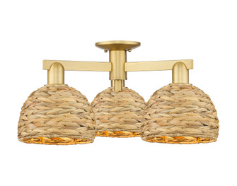 Woven Rattan - 3 Light - 26 inch - Satin Gold - Semi-Flush Mount (3442|716-3F-SG-RBD-8-NAT)