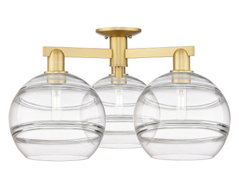 Rochester - 3 Light - 28 inch - Satin Gold - Semi-Flush Mount (3442|716-3F-SG-G556-10CL)
