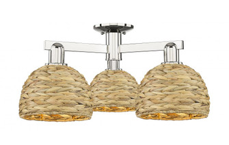 Woven Rattan - 3 Light - 26 inch - Polished Nickel - Semi-Flush Mount (3442|716-3F-PN-RBD-8-NAT)