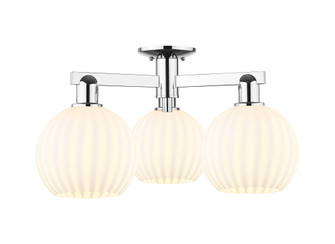 White Venetian - 3 Light - 26 inch - Polished Chrome - Semi-Flush Mount (3442|716-3F-PC-G1217-8WV)