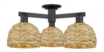 Woven Rattan - 3 Light - 26 inch - Matte Black - Semi-Flush Mount (3442|716-3F-BK-RBD-8-NAT)
