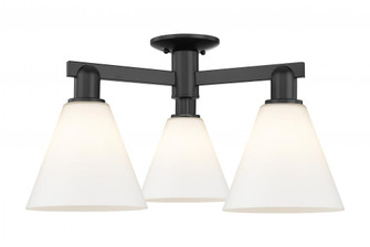 Berkshire Glass - 3 Light - 26 inch - Matte Black - Semi-Flush Mount (3442|716-3F-BK-GBC-81)