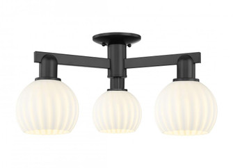 White Venetian - 3 Light - 24 inch - Matte Black - Semi-Flush Mount (3442|716-3F-BK-G1217-6WV)