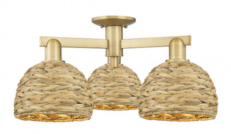 Woven Rattan - 3 Light - 26 inch - Brushed Brass - Semi-Flush Mount (3442|716-3F-BB-RBD-8-NAT)