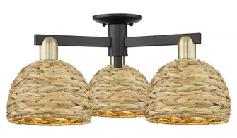 Woven Rattan - 3 Light - 26 inch - Black Antique Brass - Semi-Flush Mount (3442|716-3F-BAB-RBD-8-NAT)