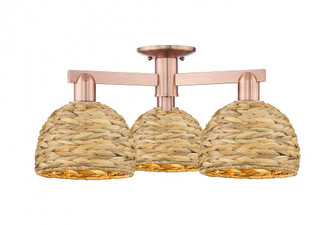Woven Rattan - 3 Light - 26 inch - Antique Copper - Semi-Flush Mount (3442|716-3F-AC-RBD-8-NAT)