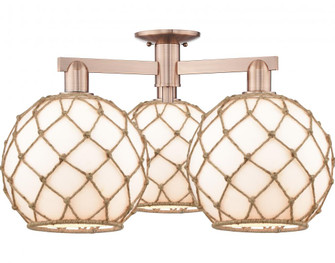 Farmhouse Rope - 3 Light - 28 inch - Antique Copper - Semi-Flush Mount (3442|716-3F-AC-G121-10RB)