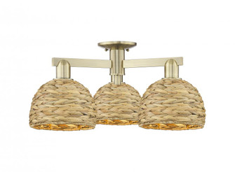 Woven Rattan - 3 Light - 26 inch - Antique Brass - Semi-Flush Mount (3442|716-3F-AB-RBD-8-NAT)