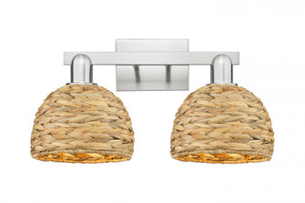 Woven Rattan - 2 Light - 19 inch - Brushed Satin Nickel - Bath Vanity Light (3442|716-2W-SN-RBD-8-NAT)