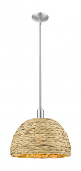 Woven Rattan - 1 Light - 16 inch - Brushed Satin Nickel - Stem hung - Mini Pendant (3442|716-1S-SN-RBD-16-NAT)
