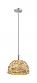 Woven Rattan - 1 Light - 12 inch - Brushed Satin Nickel - Stem hung - Mini Pendant (3442|716-1S-SN-RBD-12-NAT)
