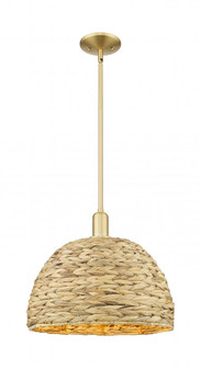 Woven Rattan - 1 Light - 16 inch - Satin Gold - Stem hung - Mini Pendant (3442|716-1S-SG-RBD-16-NAT)