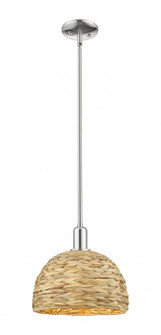 Woven Rattan - 1 Light - 12 inch - Polished Nickel - Stem hung - Mini Pendant (3442|716-1S-PN-RBD-12-NAT)