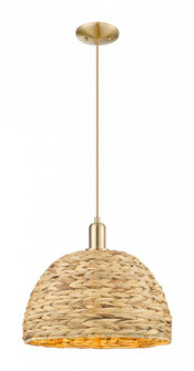 Woven Rattan - 1 Light - 16 inch - Champagne Bronze - Stem hung - Mini Pendant (3442|716-1S-CB-RBD-16-NAT)