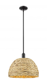 Woven Rattan - 1 Light - 16 inch - Matte Black - Stem hung - Mini Pendant (3442|716-1S-BK-RBD-16-NAT)