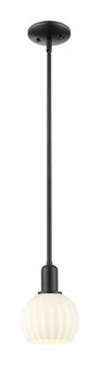 White Venetian - 1 Light - 6 inch - Matte Black - Stem hung - Mini Pendant (3442|716-1S-BK-G1217-6WV)