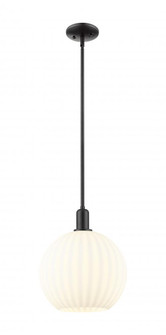 White Venetian - 1 Light - 12 inch - Matte Black - Stem hung - Mini Pendant (3442|716-1S-BK-G1217-12WV)