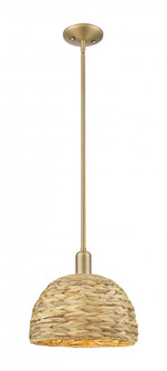 Woven Rattan - 1 Light - 12 inch - Brushed Brass - Stem hung - Mini Pendant (3442|716-1S-BB-RBD-12-NAT)