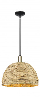 Woven Rattan - 1 Light - 16 inch - Black Antique Brass - Stem hung - Mini Pendant (3442|716-1S-BAB-RBD-16-NAT)