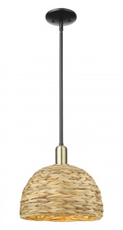 Woven Rattan - 1 Light - 12 inch - Black Antique Brass - Stem hung - Mini Pendant (3442|716-1S-BAB-RBD-12-NAT)