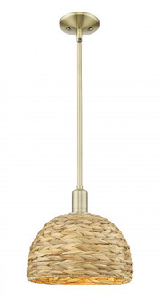 Woven Rattan - 1 Light - 12 inch - Antique Brass - Stem hung - Mini Pendant (3442|716-1S-AB-RBD-12-NAT)